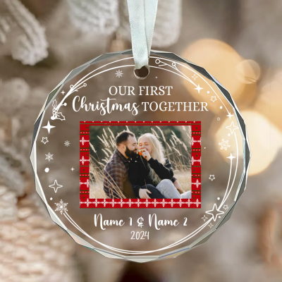 First Christmas Together Ornament - Our First Christmas Couple Photo Ornament - Personalized Photo Couple Glass Ornament 2025 - Couple Gifts