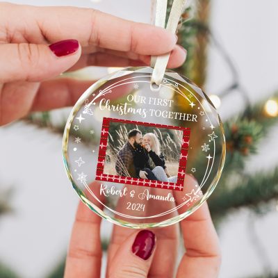 First Christmas Together Ornament - Our First Christmas Couple Photo Ornament - Personalized Photo Couple Glass Ornament 2024 - Couple Gifts