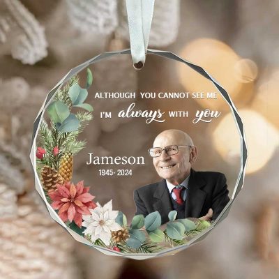 In Loving Memory Christmas Glass Ornament - Custom Photo Memorial Ornament - Loss Of Dad Gift - Remembrance Gift - Sympathy Gift For Loss Of Father