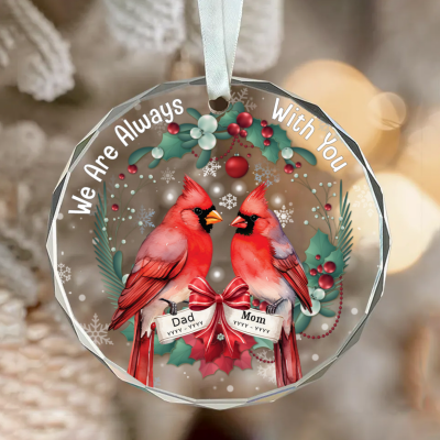 Mom And Dad Memorial Christmas Ornament, Cardinal Glass Ornaments For Memorial, Loss Of Both Parents Gifts, Remembrance Gifts For Mom, Dad