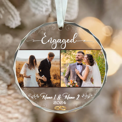 Engaged Personalized Picture Glass Ornament - 1st Christmas Engaged Ornament - Marriage Proposal Ornament - First Engaged Christmas Gift