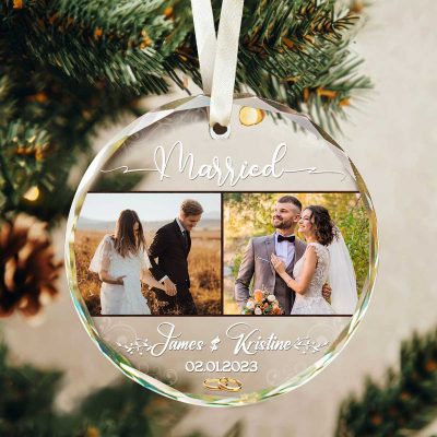 Married Personalized Picture Glass Ornament - First Christmas Married Ornament - Just Married Ornaments - Newlywed Christmas Gift