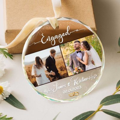 Engaged Personalized Picture Glass Ornament - 1st Christmas Engaged Ornament - Marriage Proposal Ornament - First Engaged Christmas Gift