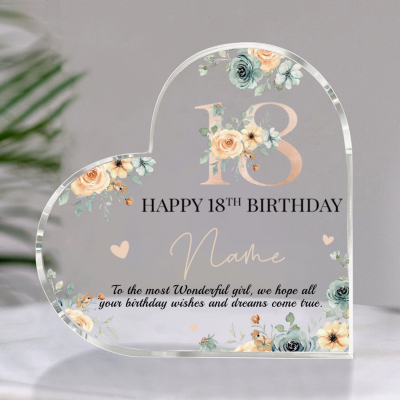 Personalized Happy 18th Birthday Heart Acrylic Plaque -18th Birthday Gift For Daughter Friends - 18 Years Old Keepsake Gifts