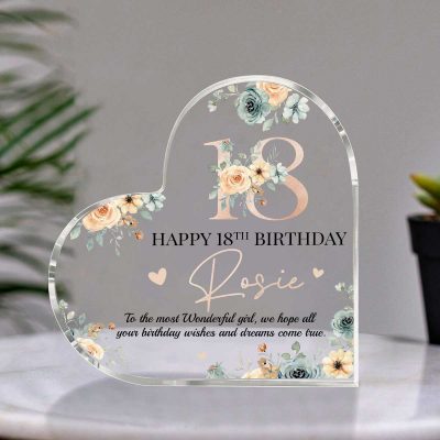 Personalized Happy 18th Birthday Heart Acrylic Plaque -18th Birthday Gift For Daughter Friends - 18 Years Old Keepsake Gifts