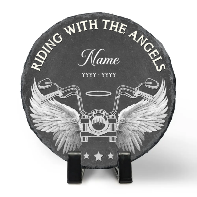Riding With the Angels Custom Memorial Stone - Memorial Slate For Motorcycle Biker - Memorial Biker Gift - Remembrance Gift For Motorcycle Rider