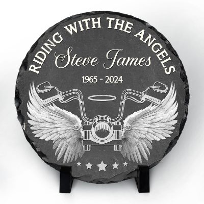 Riding With the Angels Custom Memorial Stone - Memorial Slate For Motorcycle Biker - Memorial Biker Gift - Remembrance Gift For Motorcycle Rider