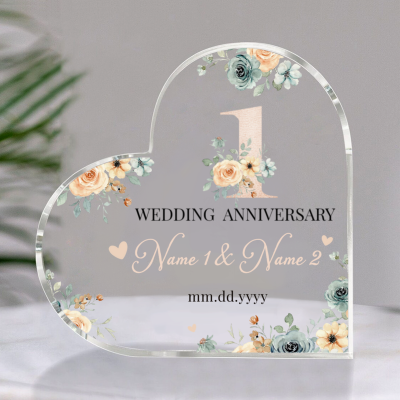Personalized Floral 1st Anniversary Gift - Paper 1st Anniversary Heart Plaque - First Anniversary Gifts for Couple - 1st Anniversary Gift for Her