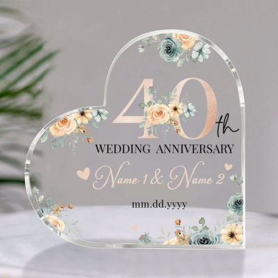 Personalized Floral 40th Anniversary Gift - 40th Anniversary Acrylic Plaque - 40 Years Anniversary Keepsake Gift - 40th Anniversary Gift for Parents