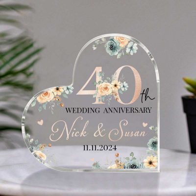Personalized Floral 40th Anniversary Gift - 40th Anniversary Acrylic Plaque - 40 Years Anniversary Keepsake Gift - 40th Anniversary Gift for Parents
