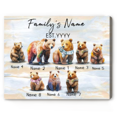 Bear Family Names Personalized Print - Christmas Gifts For Mum Or Dad - Custom Grandparent Gifts - Bear Family Wall Art