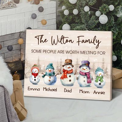 Custom Christmas Family Name Sign - Personalized Snowman Family Portrait Canvas - Christmas Gifts For The Whole Family - Xmas Wall Decor About Family