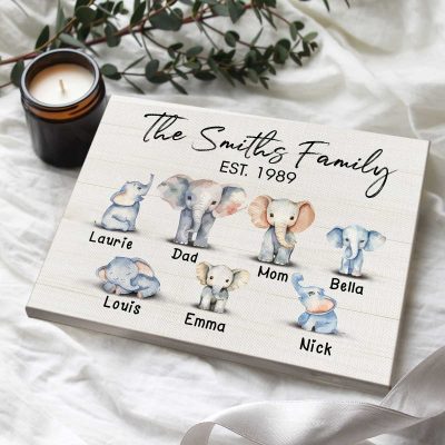 Elephant Family Names Personalized Print - Christmas Gifts For The Whole Family - Custom Family Christmas Wall Decor - Elephant Family Gifts