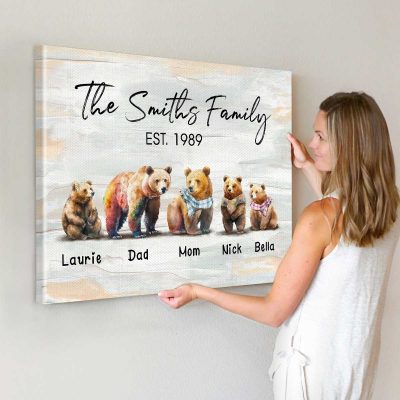 Bear Family Names Personalized Print - Christmas Gifts For Mum Or Dad - Custom Grandparent Gifts - Bear Family Wall Art