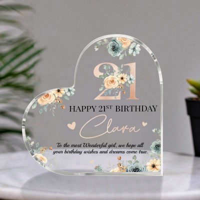 Personalized Happy 21st Birthday Heart Acrylic Plaque - 21st Birthday Gift For Her - 21 Years Old Keepsake Gifts