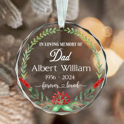 Christmas Memorial Ornament Gift - In Loving Memory Glass Ornament - Dad Memorial Christmas Ornaments - Custom Loss Of Father Gifts - Sympathy Gifts
