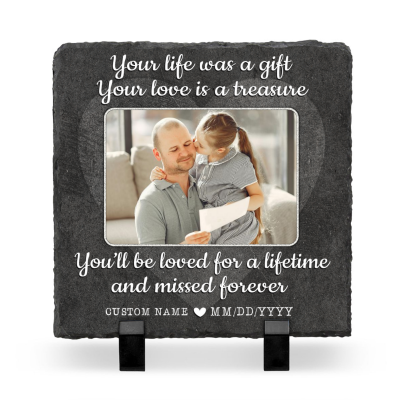 Personalized Remembrance Garden Stone - Memorial Picture Slate Stone - In Loving Memory Gifts - Remembrance Keepsakes Gifts
