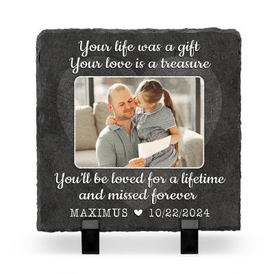 Personalized Remembrance Garden Stone - Memorial Picture Slate Stone - In Loving Memory Gifts - Remembrance Keepsakes Gifts