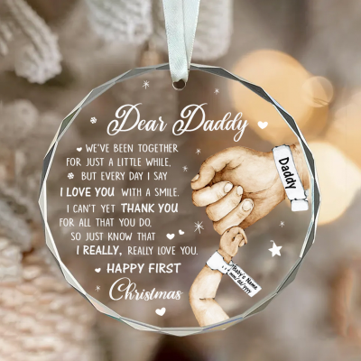 First Dad Christmas Glass Ornament - Custom Ornament For New Dad - New Dad Gift From Baby - Christmas Gift For New Father