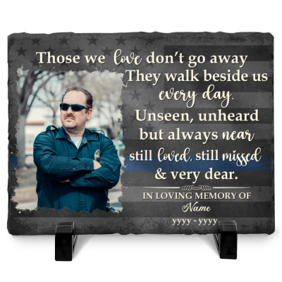 Custom Police Memorial Stone - Fallen Police Officer Slate - Police Officer Dedication Plaque -  Police Remembrance Garden Stone with Photo