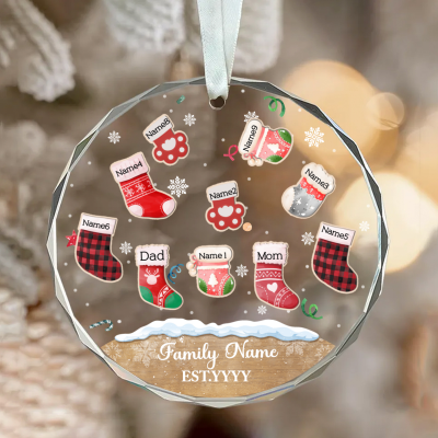 custom family stocking glass ornament - personalized family christmas ornament 2024 - family christmas keepsake decoration