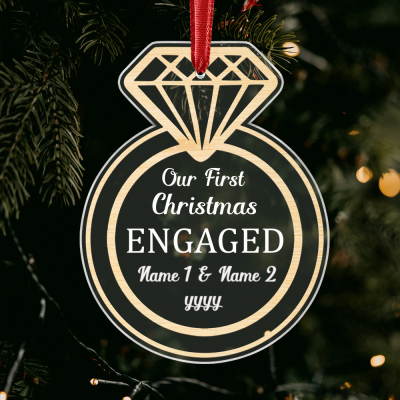 engagement ring personalized acrylic ornament - first christmas engaged keepsake gifts - engaged christmas gift 2024 - newly engaged gift