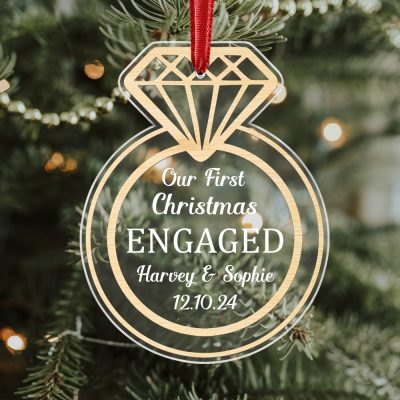 engagement ring personalized acrylic ornament - first christmas engaged keepsake gifts - engaged christmas gift 2024 - newly engaged gift