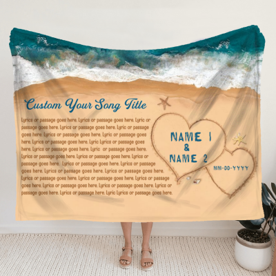 custom song lyrics on fleece blanket - beach wedding song blanket gift - anniversary blanket for husband and wife - personalized valentine gifts