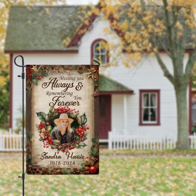 missing you always and remembering you forever - personalized memorial garden flag - in loving memory cemetery garden flags - memorial gift for loss