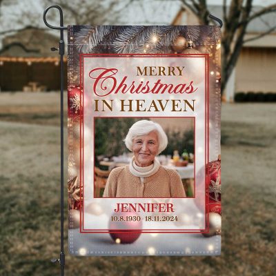 merry christmas in heaven yard flags - custom photo memorial garden flag - christmas cemetery flag decoration - condolence gift