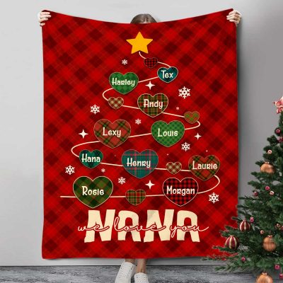 custom christmas blanket for grandma - grandma blanket with grandkids names - xmas gift for grandma gigi nana - personalized grandkids to grandma gift