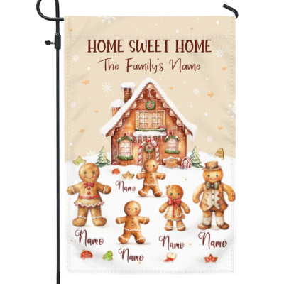 Custom Christmas Gingerbread Family Garden Flag - Christmas Family Yard Flag - Family Holiday Gift - Personalized Outdoor Christmas Decoration