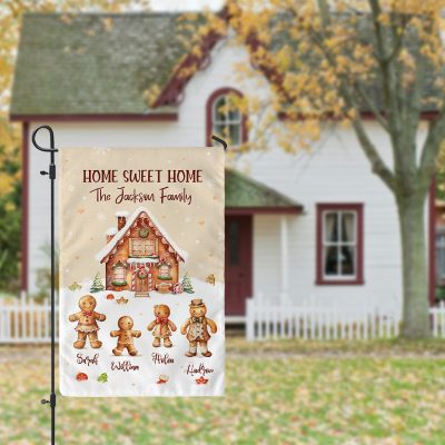 Custom Christmas Gingerbread Family Garden Flag - Christmas Family Yard Flag - Family Holiday Gift - Personalized Outdoor Christmas Decoration