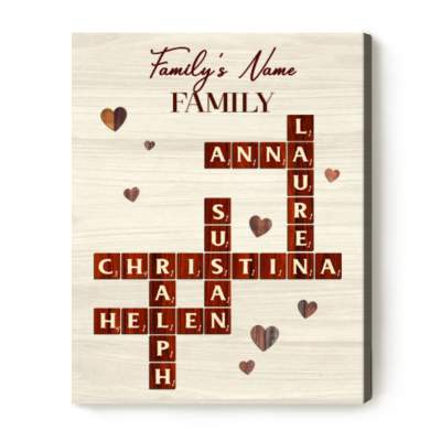 Custom Family Crossword Puzzle Wall Art - Crossword Style Family Sign - Scrabble Family Names Sign Xmas Gift - Personalized Family Christmas Gift