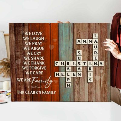 custom family name crossword art canvas - scrabble family name board sign - family christmas gifts - parents grandparents christmas gift