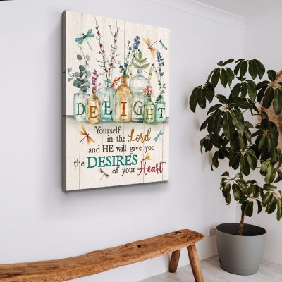 delight yourself in the lord canvas - floral bible verse art print - scripture wall art - christian gift