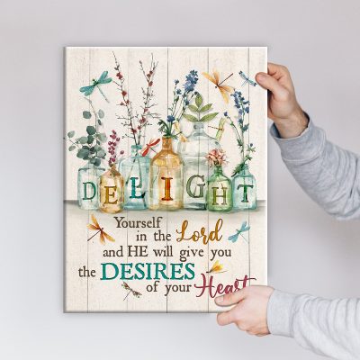 delight yourself in the lord canvas - floral bible verse art print - scripture wall art - christian gift