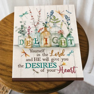 delight yourself in the lord canvas - floral bible verse art print - scripture wall art - christian gift