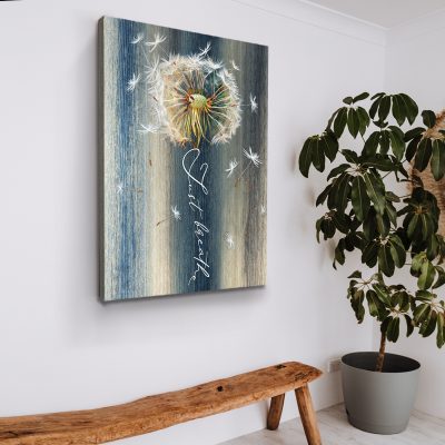 just breathe canvas wall art - dandelion flower wall decor - botanical wall art - inspirational wall art - bedroom decor art