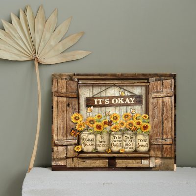 sunflower motivational canvas art - it's okay to make mistakes wall art - rustic farmhouse wall decor - living room wall decor