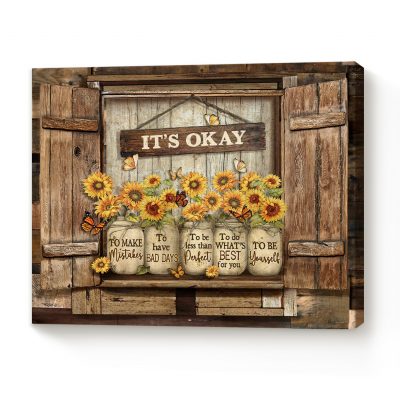 sunflower motivational canvas art - it's okay to make mistakes wall art - rustic farmhouse wall decor - living room wall decor