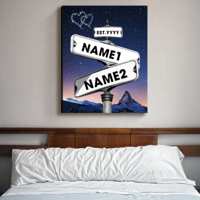 personalized starry night sky street sign canvas - couple wall art name and date - bedroom decor for married couples - valentines day gifts sign