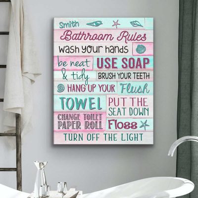 custom toilet rules wall art - pink design for bathroom decor - toilet wall art - wall decor for bathroom walls - decorative bathroom wall decor