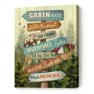 Rustic Cabin Rules Wall Art  – Rustic Wall Decor For Your Cabin Retreat – Farmhouse Decor Cabin Rules Print