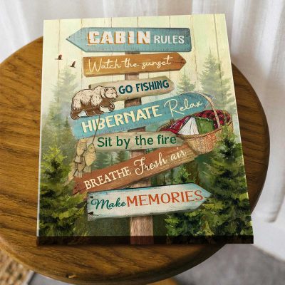 Rustic Cabin Rules Wall Art  – Rustic Wall Decor For Your Cabin Retreat – Farmhouse Decor Cabin Rules Print