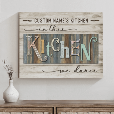 in this kitchen we dance wall art - custom kitchen canvas wall art - farmhouse kitchen wall decor - dining room wall decor