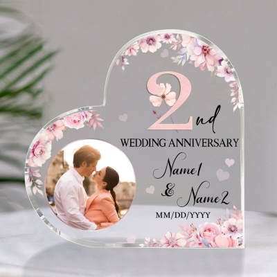 2nd Wedding Anniversary Acrylic Heart Plaque - Personalized 2nd Anniversary Gifts - 2 Years Wedding Anniversary Keepsake - Wedding Anniversary Gift for Husband Wife