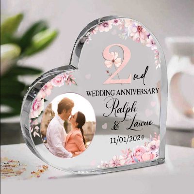 2nd Wedding Anniversary Acrylic Heart Plaque - Personalized 2nd Anniversary Gifts - 2 Years Wedding Anniversary Keepsake - Wedding Anniversary Gift for Husband Wife