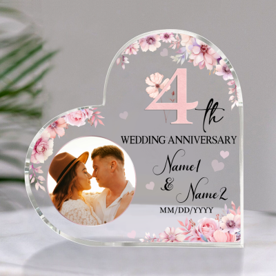 4th Wedding Anniversary Acrylic Heart Plaque - Personalized 4th Anniversary Gifts - 4 Years Wedding Anniversary Keepsake - Wedding Anniversary Gift for Husband Wife