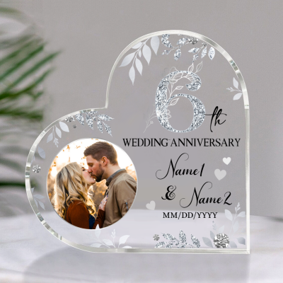 6th Wedding Anniversary Acrylic Heart Plaque - Personalized 6th Anniversary Gifts - 6 Years Wedding Anniversary Keepsake - Wedding Anniversary Gift for Husband Wife